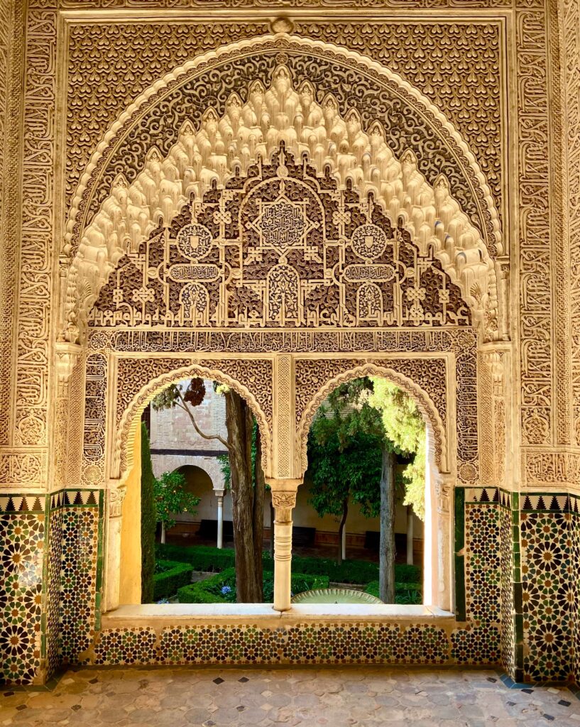 Intricate architectural details of the Alhambra in Granada, Spain