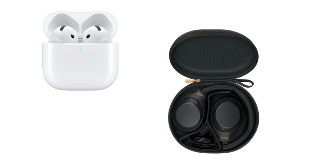 Apple Airpods and Sony over-ear headphones