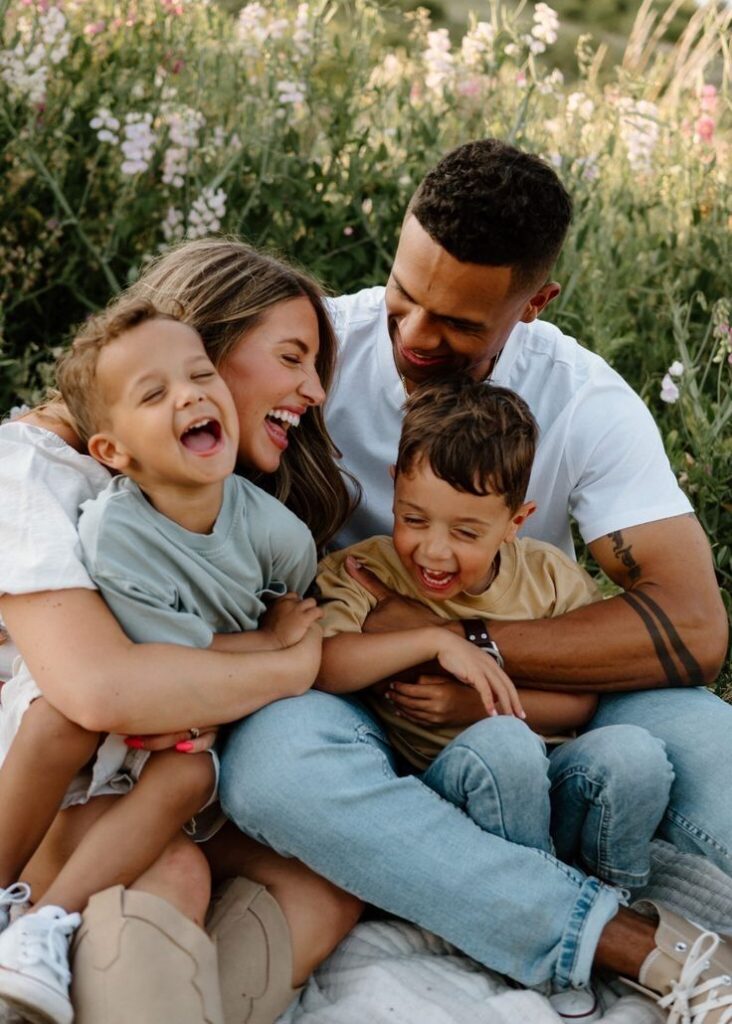 Laughing family on vacation